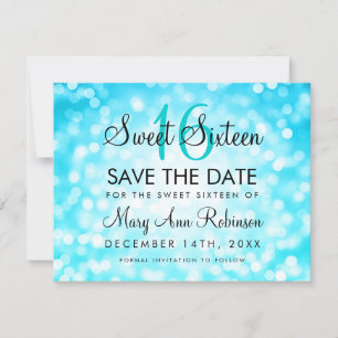 Sweet 16 Save the Date Aquamarin Blue Glitzer Ligh