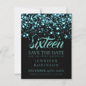 Sweet 16 "Save the Date" Aquamarin Midnight Glam Save The Date (Vorderseite)