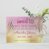 Sweet 16 Save the Date Flamingo Pink und Gold (Stehend Vorderseite)