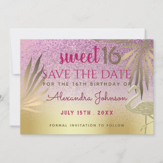 Sweet 16 Save the Date Flamingo Pink und Gold