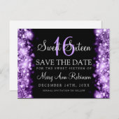 Sweet 16 "Save the Date" Funkellichter Lila Ankündigungspostkarte (Vorne/Hinten)