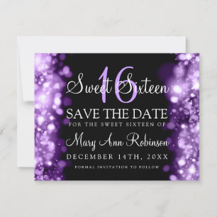 Sweet 16 "Save the Date" Funkellichter Lila Save The Date