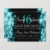Sweet 16 Save the Date funkelnde Lichter Aquamarin (Vorne/Hinten)