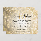 Sweet 16 Save the Date Gold Glitzer Lights (Vorne/Hinten)