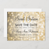 Sweet 16 Save the Date Gold Glitzer Lights Ankündigungspostkarte (Vorne/Hinten)