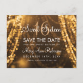 Sweet 16 "Save the Date" Gold String Lights Ankündigungspostkarte (Vorderseite)