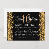 Sweet 16 Save the Date Party Glitzern Gold Ankündigungspostkarte (Vorne/Hinten)