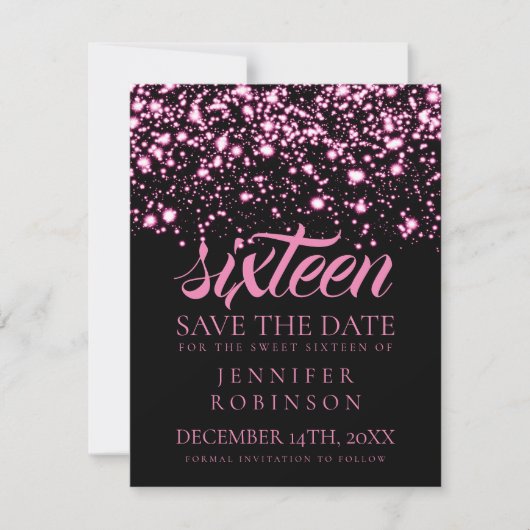 Sweet 16 "Save the Date" Pink Midnight Glam Save The Date (Vorderseite)