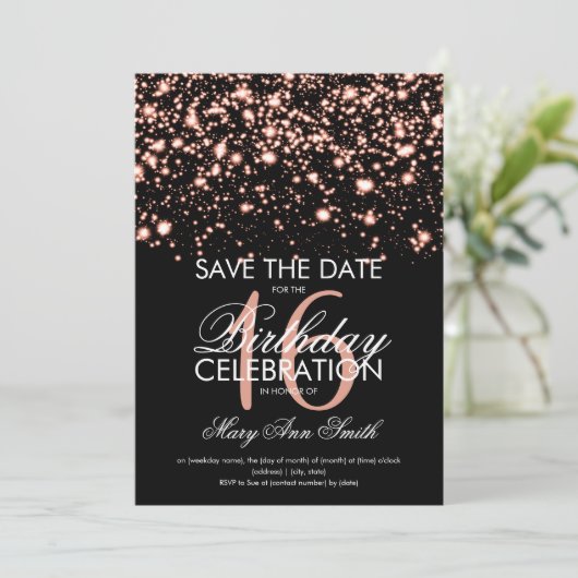 Sweet 16 "Save the Date" Rose Gold Einladung (Stehend Vorderseite)