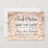 Sweet 16 Save the Date Rose Gold Glitzer Lights (Vorderseite)