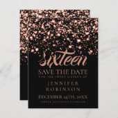 Sweet 16 "Save the Date" Rose Gold Midnight Glam Save The Date (Vorne/Hinten)