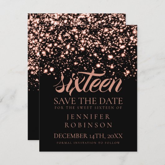 Sweet 16 "Save the Date" Rose Gold Midnight Glam Save The Date (Vorne/Hinten)