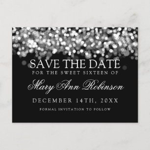 Sweet 16 Save the Date schimmernde Silberleuchten Ankündigungspostkarte