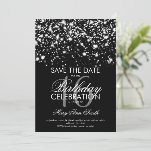 Sweet 16 "Save the Date" Silber Einladung (Stehend Vorderseite)