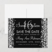 Sweet 16 Save the Date Silver Party Glitzern Ankündigungspostkarte (Vorne/Hinten)