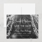 Sweet 16 "Save the Date" Silver String Lights Ankündigungspostkarte (Vorne/Hinten)