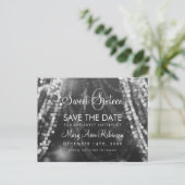 Sweet 16 "Save the Date" Silver String Lights Ankündigungspostkarte (Stehend Vorderseite)