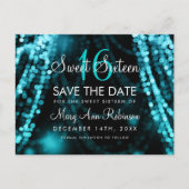 Sweet 16 "Save the Date" türkisfarbene String Ligh Ankündigungspostkarte (Vorderseite)