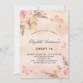 Sweet 16 Schmetterling Pampas Gras Blush Einladung (Vorderseite)