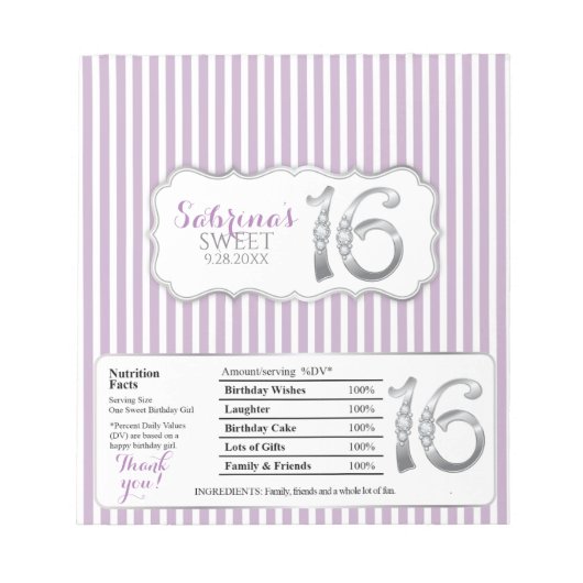 Sweet 16 Schokolade Bar Wrappers Notizblock (Vorderseite)
