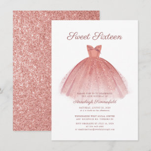 Sweet 16 Schriftzug Roségold Modernes Kleid Glitte Einladung