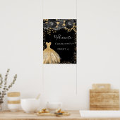 Sweet 16 Schwarz Gold Kleid Blumenempfang Poster (Küche)
