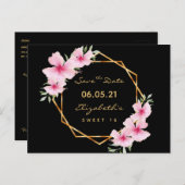 Sweet 16 Schwarz-Gold-Rosa-Florale Save the Date Postkarte (Vorne/Hinten)