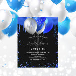 Sweet 16 Schwarz-Königsblau-Haushaltseinladung Flyer<br><div class="desc">Bitte beachten Sie, dass diese Einladung auf Flyer Papier und sehr dünn ist. Umschläge sind nicht enthalten. Für dickere Einladungen (gleiche Gestaltung) besuchen Sie bitte unseren Shop. Eine mädchenhafte und feminine Sweet 16, 16. Geburtstagsfeier Einladung. vorne: Ein schicker schwarzer Hintergrund. Dekoriert mit königsblauen Imitaten Glitzer Tropfen, Farbe Tropfen Look und...</div>