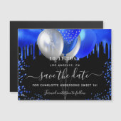 Sweet 16 schwarz königsblau speichern Sie den Datu Magneteinladung (Vorne/Hinten)