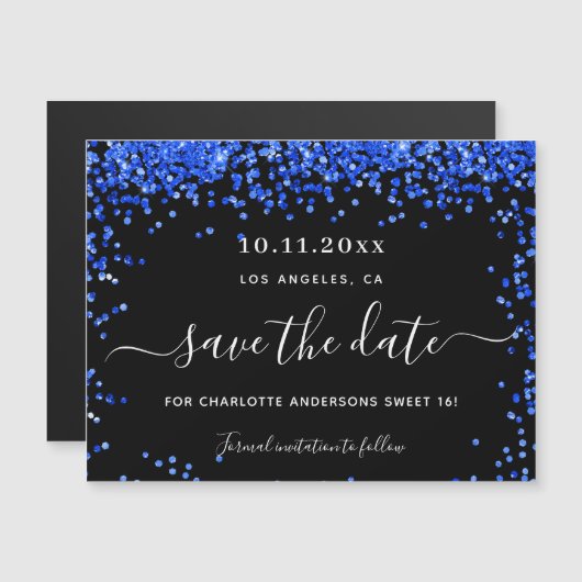 Sweet 16 schwarz königsblau speichern Sie den Datu Magnetkarte (Vorne/Hinten)