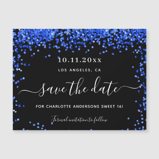 Sweet 16 schwarz königsblau speichern Sie den Datu Magnetkarte (Vorderseite)