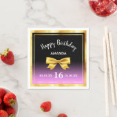 Sweet 16 schwarz, lila, rosa, goldfarbener Bogen Serviette (Beispiel)