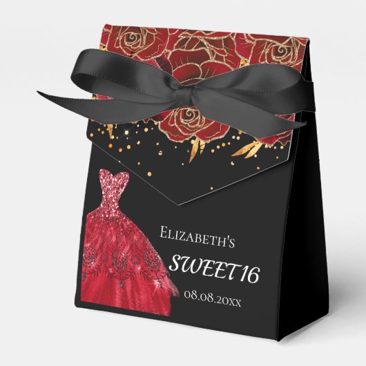 Sweet 16 Schwarz Rot Blume danke Geschenkschachtel (Vorderseite)