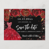 Sweet 16 Schwarz-Rot-Kleid Save the Date Ankündigungspostkarte (Vorderseite)