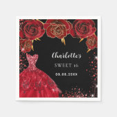 Sweet 16 schwarz rote Blume Serviette (Vorderseite)