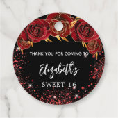 Sweet 16 schwarz rotes Kleid danke Geschenkanhänger (Rückseite)