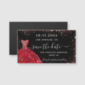 Sweet 16 schwarz rotes Kleid speichern Sie den Dat Magnetkarte (Vorne/Hinten)