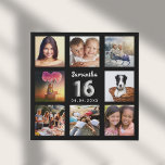 Sweet 16 Schwarz-Silber-Foto-Collage Künstlicher Leinwanddruck<br><div class="desc">Ein einzigartiges Geschenk für den 16., 16. Geburtstag eines Mädchens, das ihr Leben mit einer Collage von 8 eigenen Fotos, Bildern feiert. Personalisieren und fügen Sie ihren Namen und ein Datum. Ein schicker schwarzer Hintergrund. Der Name ist mit einem modernen handgeschriebenen Stil Skript geschrieben, Nummer 16 mit einem Imitat silberne...</div>