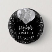Sweet 16 Schwarz-Silber-Glitzer-Ballons Button (Vorderseite)