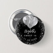 Sweet 16 Schwarz-Silber-Glitzer-Ballons Button (Vorne & Hinten)