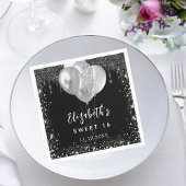 Sweet 16 Schwarz-Silber-Glitzer-Ballons Serviette
