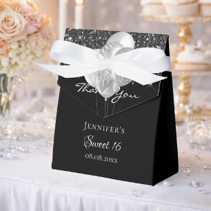 Sweet 16 Schwarz-Silber-Glitzer-Ballons Vielen Dan Geschenkschachtel