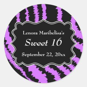 Sweet 16 Schwarz und Lila Zebra Muster Runder Aufkleber
