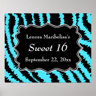 Sweet 16 Schwarz und Türkis Zebra Muster Poster