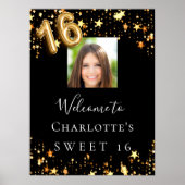 Sweet 16 schwarze Goldstars Foto willkommen Poster (Vorne)