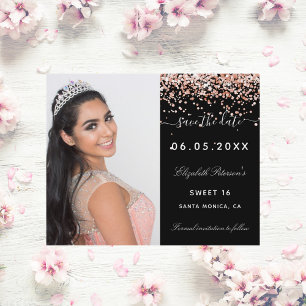 Sweet 16 schwarze Rose Foto Budget Save the Date Flyer