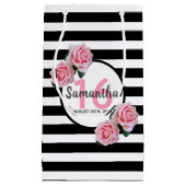 Sweet 16 schwarze Streifen Rosa Florale Name Kleine Geschenktüte (Vorderseite)