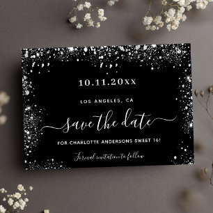 Sweet 16 schwarzer Glitzer Save the Date