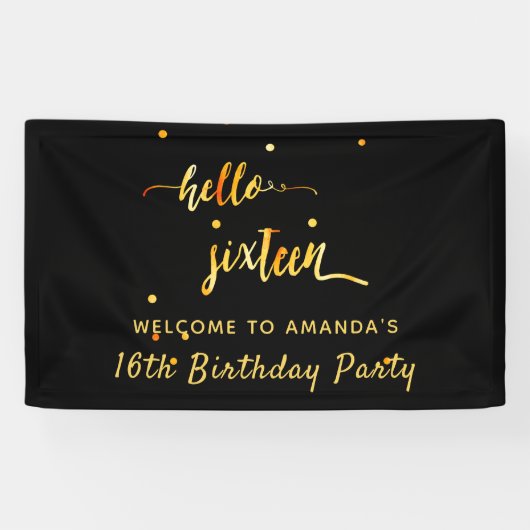 Sweet 16 Schwarzes Gold Banner (Horizontal)