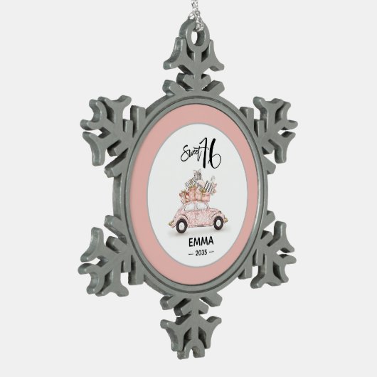 Sweet 16 Script Photo Car Snowflake Ornament (Links)